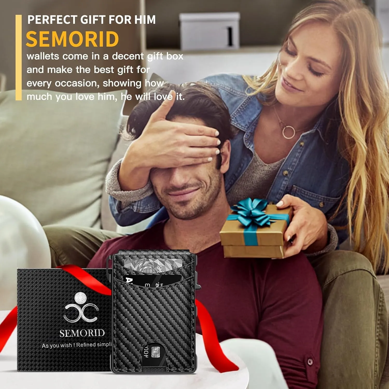 Carbon Fiber Bifold Wallet for Men, Pop Up Wallet with Money Clip